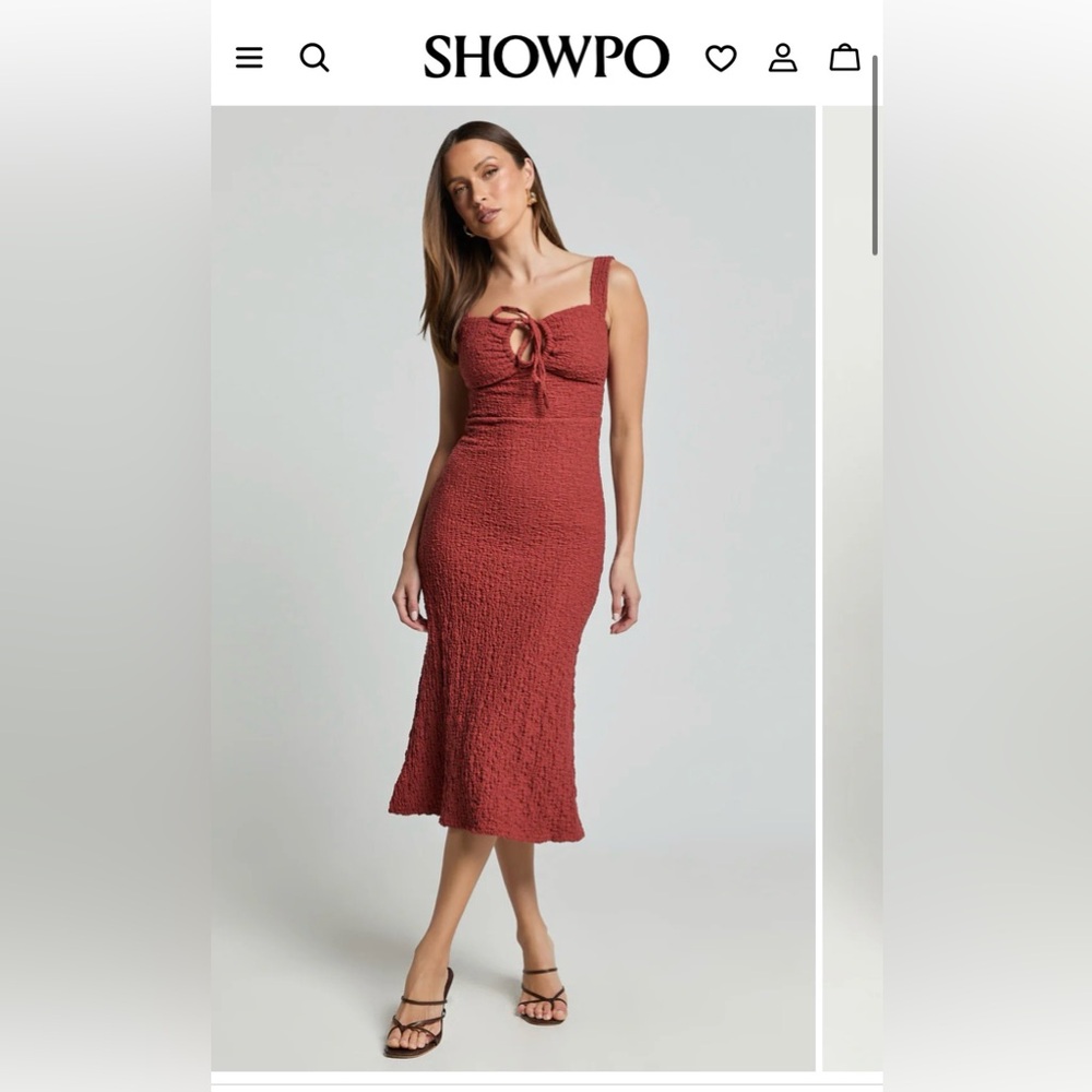 Showpo- Burnt Rust Textured Midi Dress: US 8
